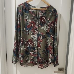 Van Heusen Floral Blouse - Olive and Burgundy